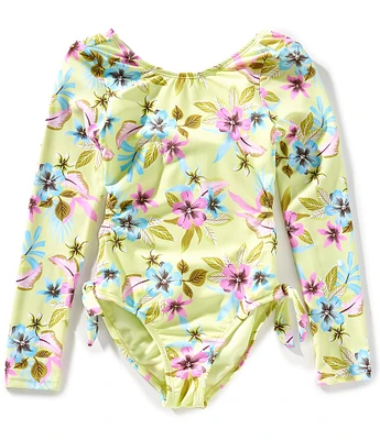 Angel Beach Big Girls Long Sleeve Precious Island Floral Printed One-Piece Swimsuit