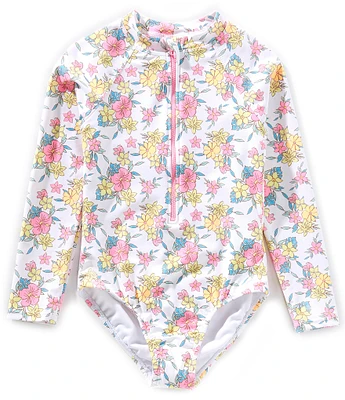 Angel Beach Big Girls Raglan-Sleeve Floral-Printed One-Piece Rashguard Swimsuit