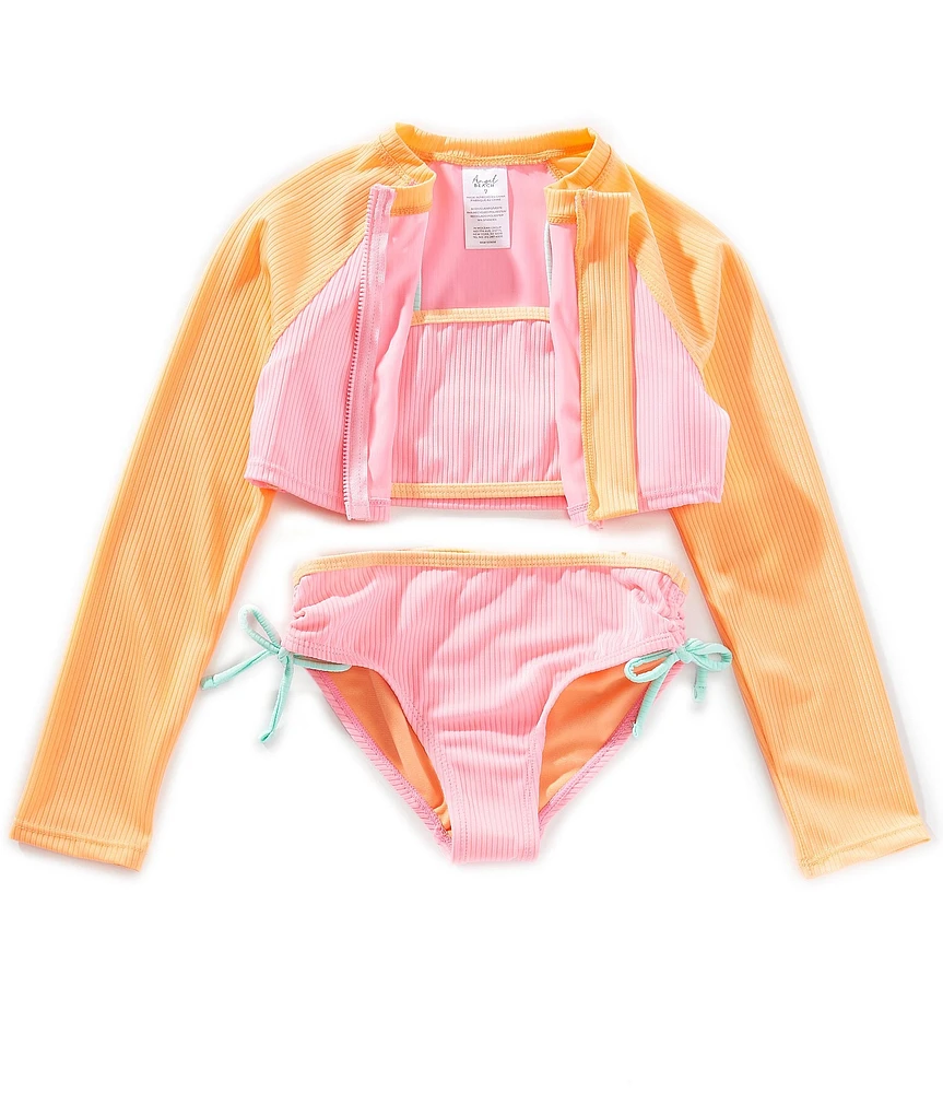 Angel Beach Big Girls Sleeveless Halter Top & Matching Hipster Bottom & Raglan-Sleeve Cropped Rash Guard Top Set