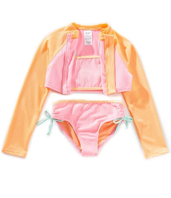 Angel Beach Big Girls Sleeveless Halter Top & Matching Hipster Bottom & Raglan-Sleeve Cropped Rash Guard Top Set