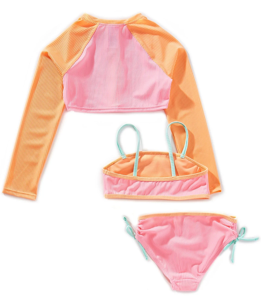 Angel Beach Big Girls Sleeveless Halter Top & Matching Hipster Bottom & Raglan-Sleeve Cropped Rash Guard Top Set