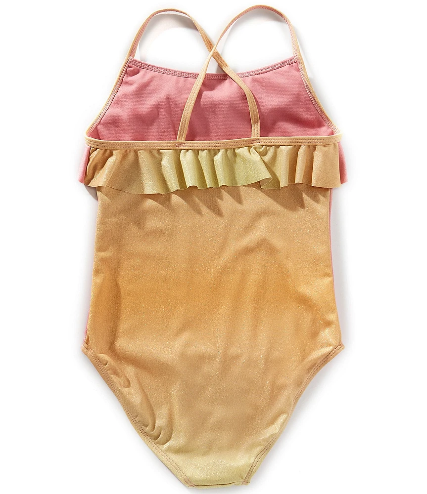 Angel Beach Big Girls Sleeveless Ombre Shimmer One-Piece & Sarong Skirt Two-Piece Swimsuit Set