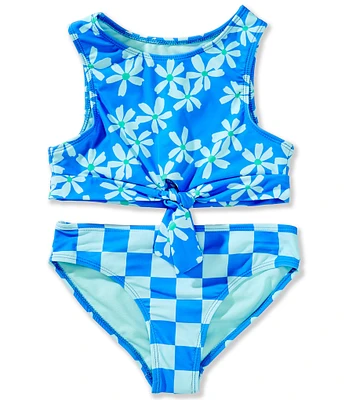 Angel Beach Big Girls Wild Daisy Printed Tankini Top & Checked Hipster Bottom Two-Piece Swimsuit