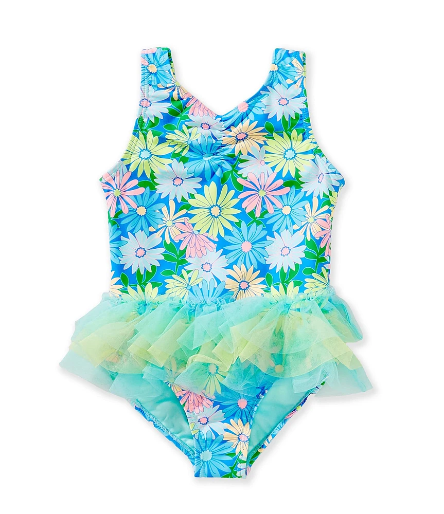 Angel Beach Little Girls Le Fleur Ruffled Tutu-Skirted One-Piece Swimsuit