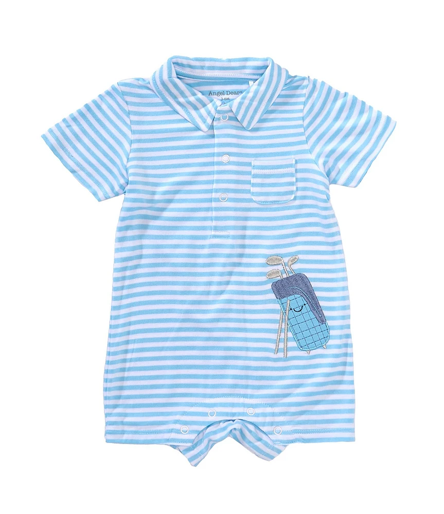 Angel Dear Baby Boys Blue Stripe Golf Bag Applique Romper