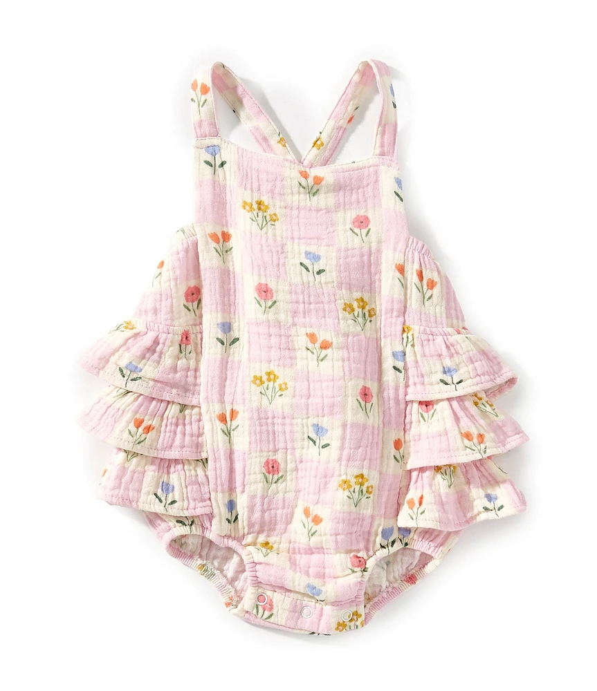Angel Dear Baby Girls Floral Check Sunsuit Romper
