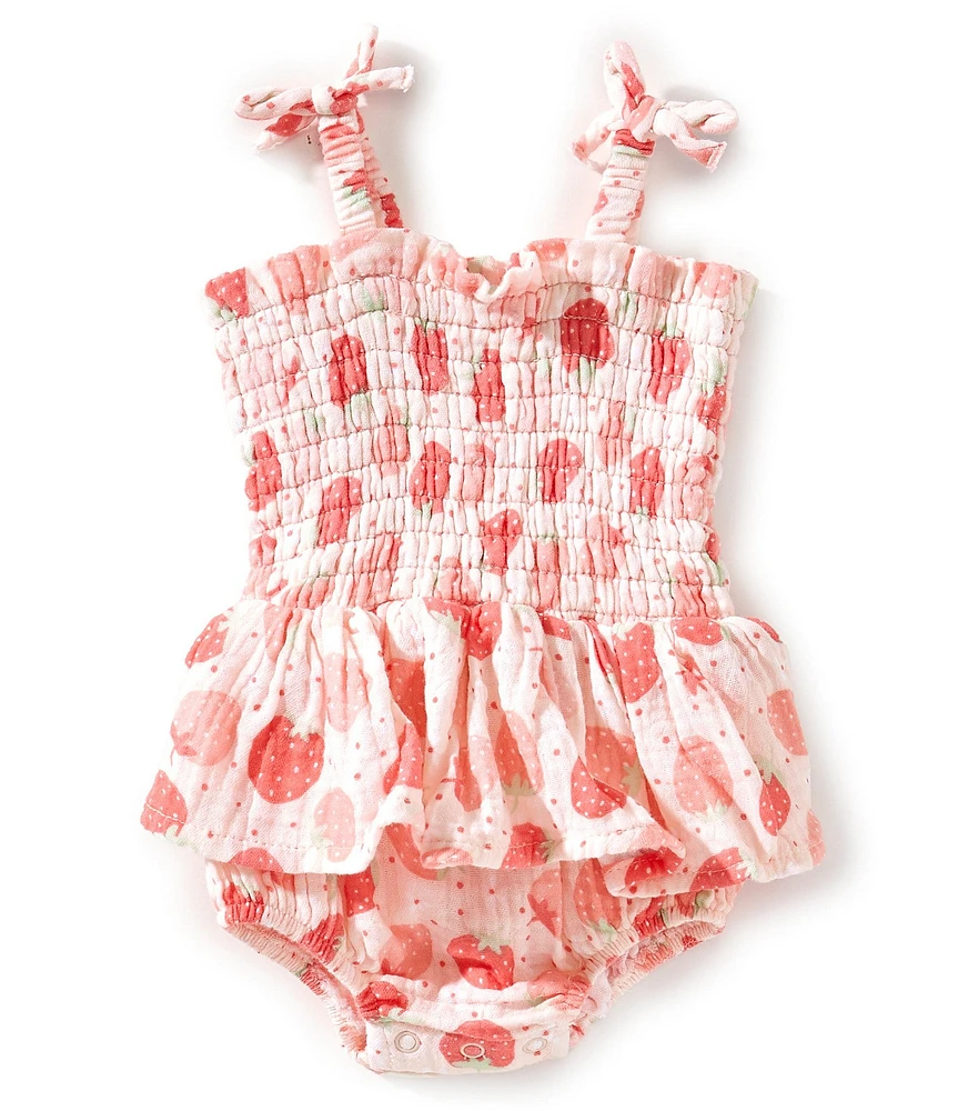Angel Dear Baby Girls Strawberry Bliss Smocked Skirted Bubble