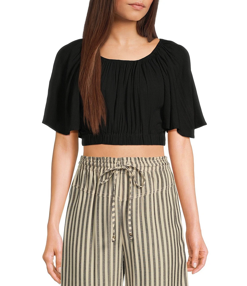 Angie Scoop Neck Flutter Sleeve Crop Top
