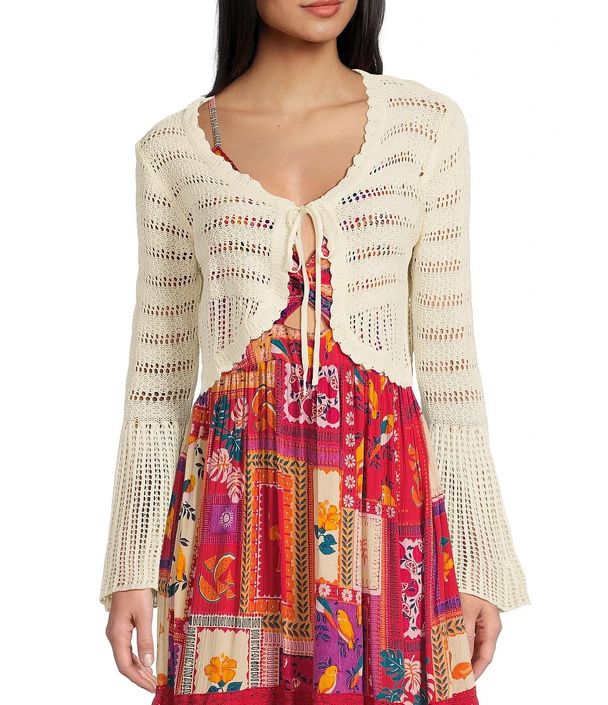 Angie Tie Front Bell Sleeve Crop Cardigan