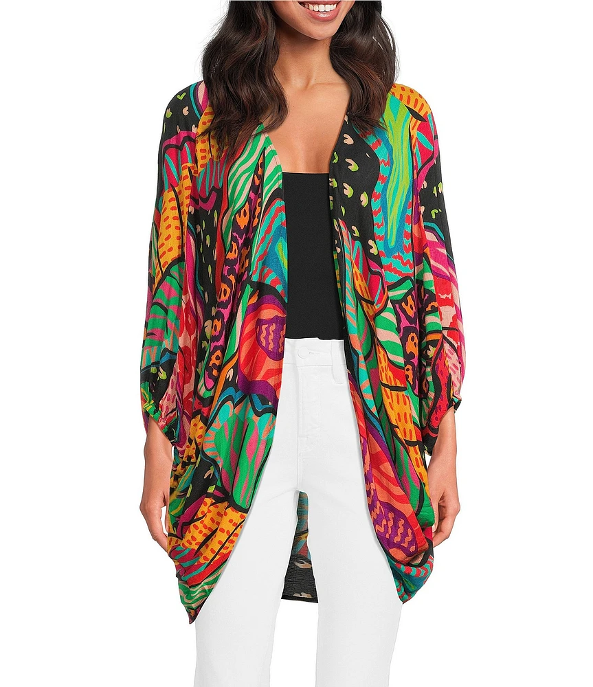 Anna & Ava Bright Multi Palm Print Cocoon Kimono