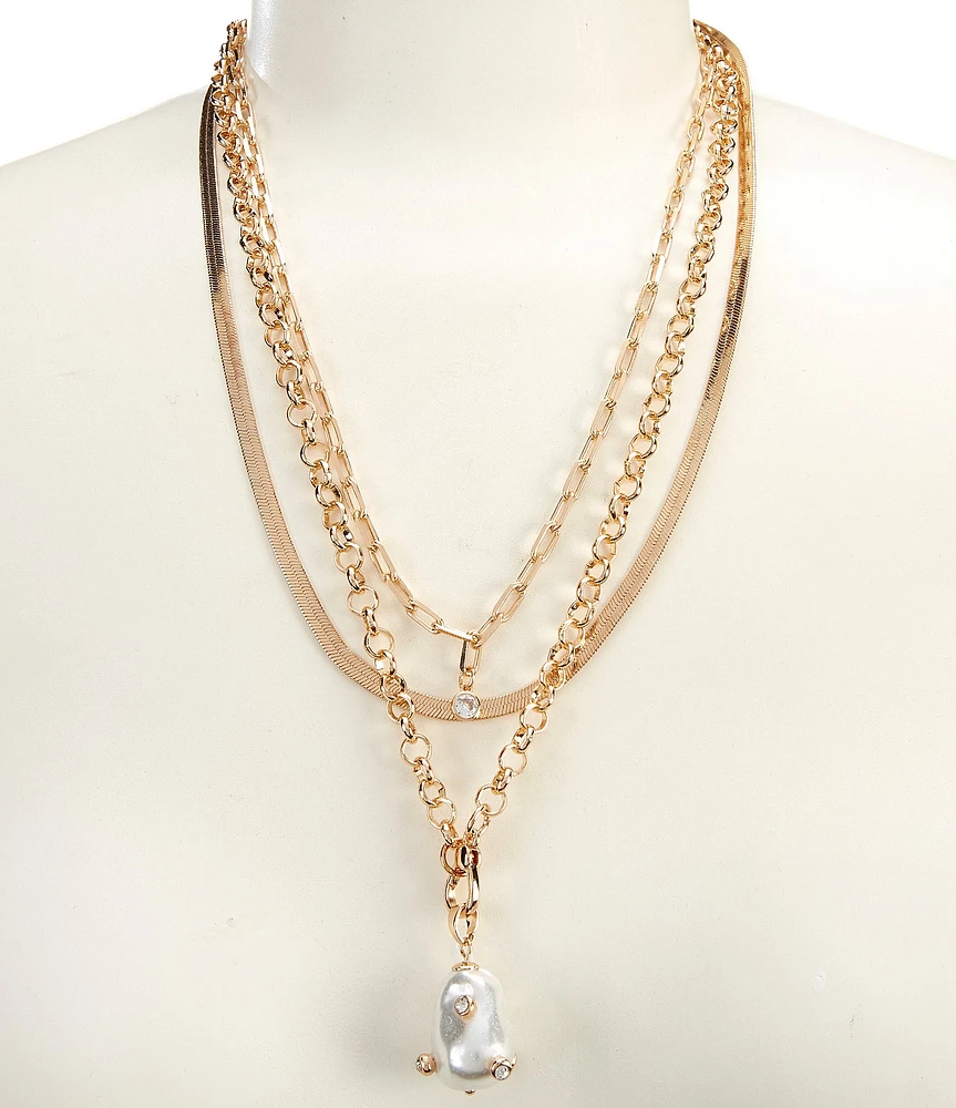 Anna & Ava Layered Chain Short Multi Strand Necklace with Pearl