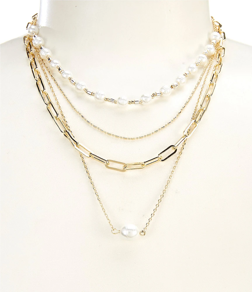 Anna & Ava Waterproof Chain Short Multi Strand Pearl Pendant Necklace