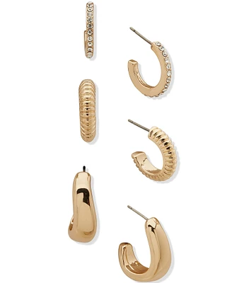 Anne Klein Crystal Puffy Hoop Trio Earring Set