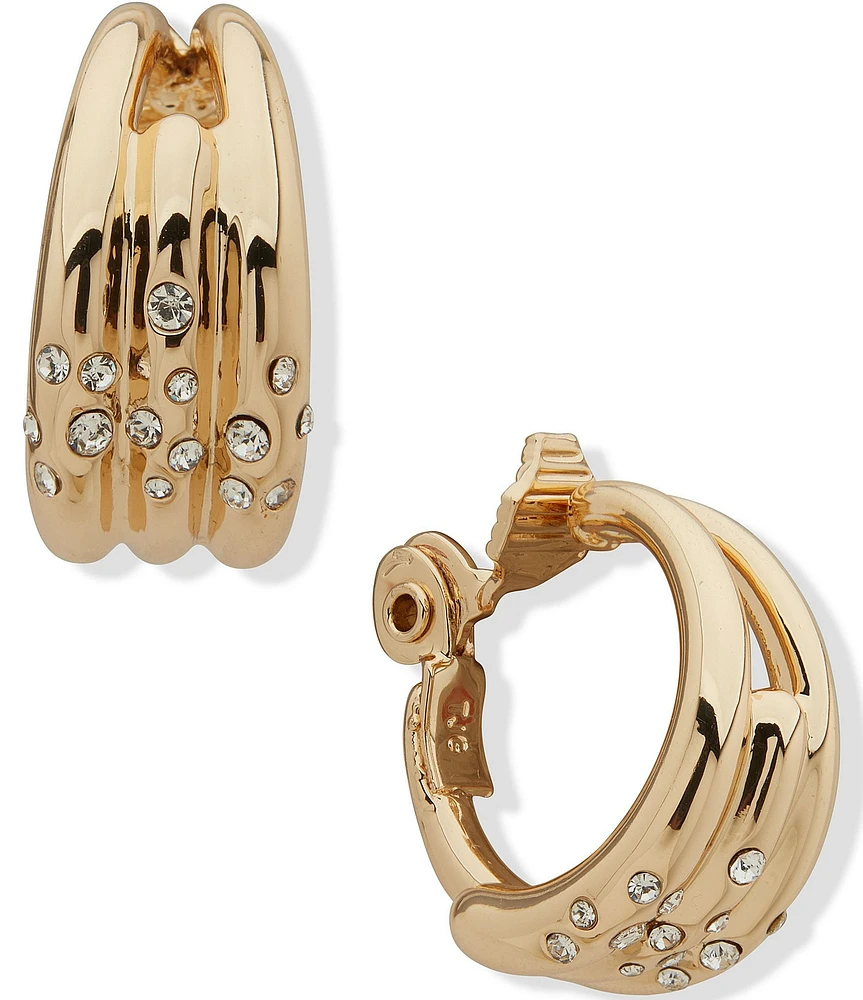 Anne Klein Gold Tone Crystal Multi Row Hoop Earrings