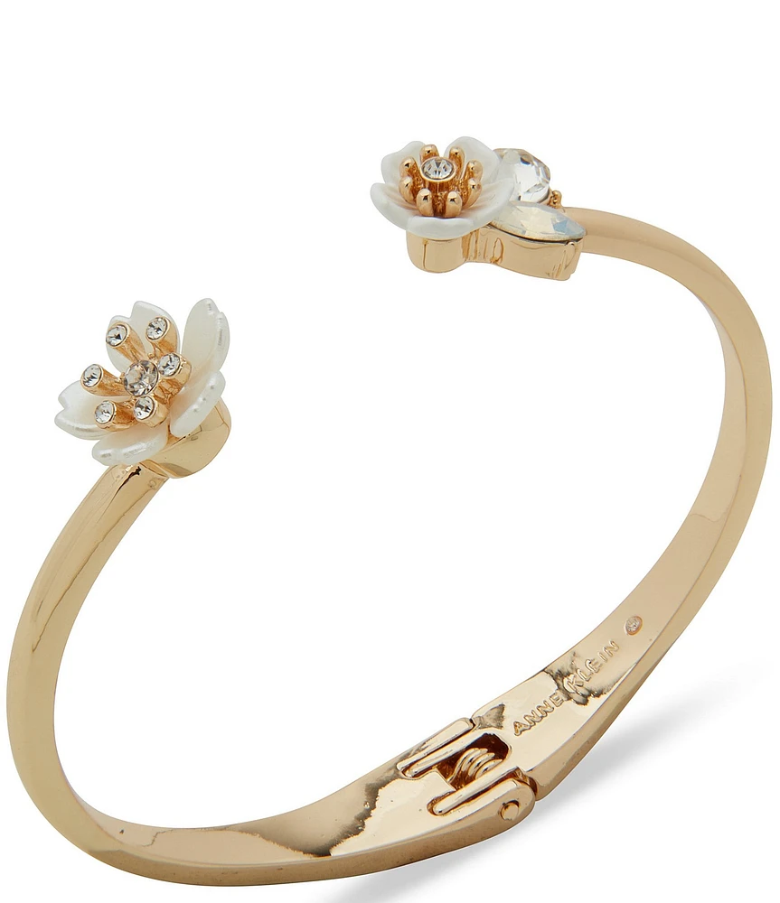 Anne Klein Gold Tone Multi Flower Stone Cuff Bracelet