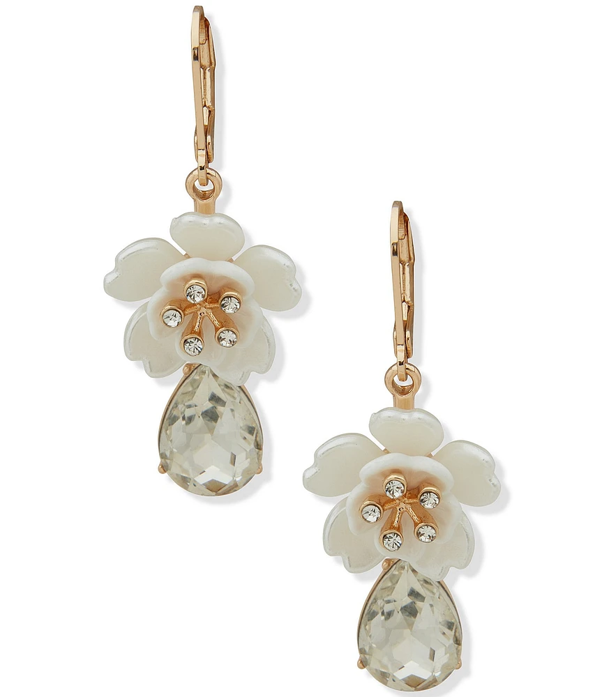 Anne Klein Gold Tone Multi Flower Stone Drop Earrings