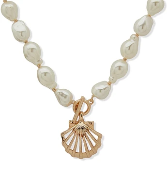 Anne Klein Gold Tone Pearl Baroque Pearl Shell Short Pendant Necklace