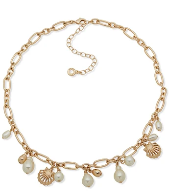 Anne Klein Gold Tone Pearl Shell Pearl Shaky Frontal Chain Collar Necklace
