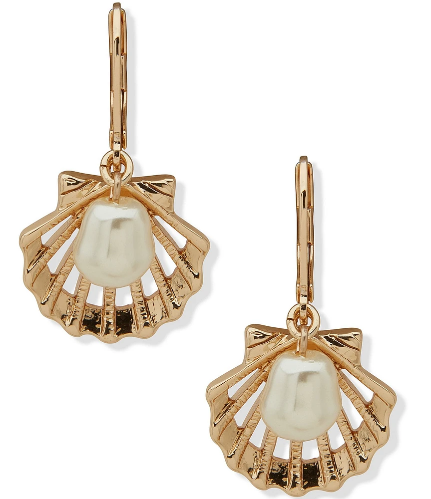 Anne Klein Pearl Shell Motif Drop Earrings