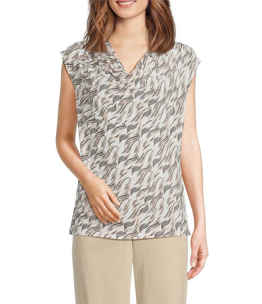Anne Klein Pleated Cowl Neck Sleeveless Top