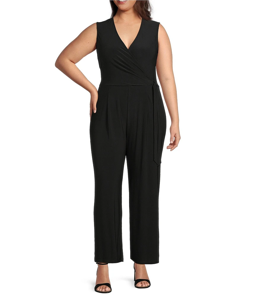 Anne Klein Plus Size Surplice V-Neck Sleeveless Jumpsuit