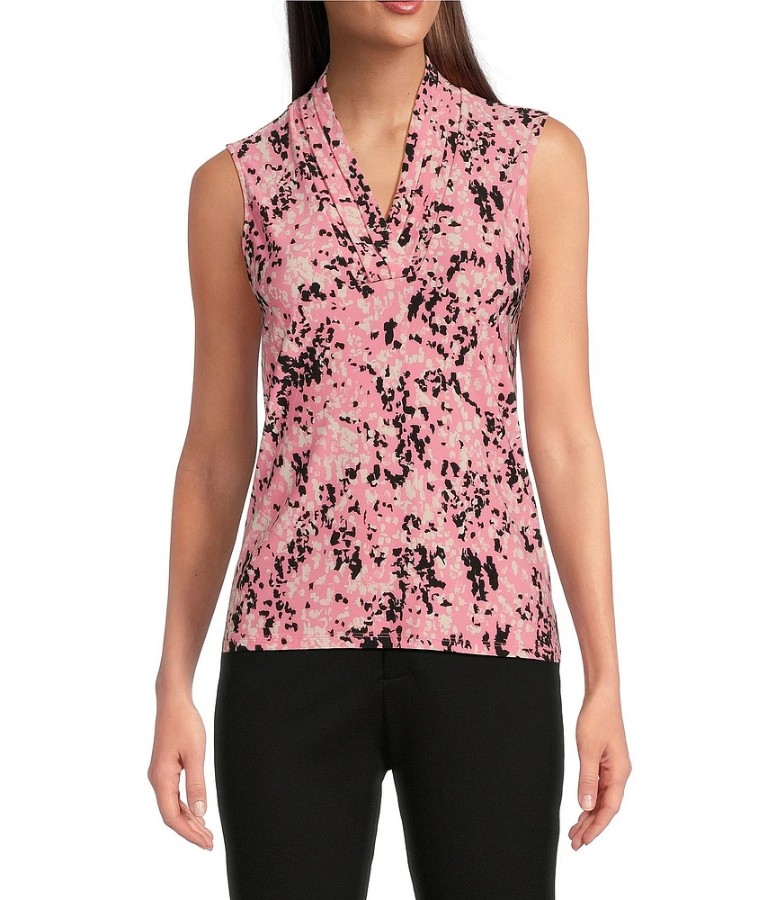 Anne Klein Printed Triple Pleat V-Neck Sleeveless Top