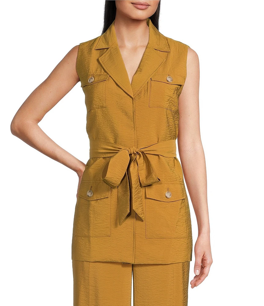 Anne Klein Textured Patch Pockets Belted Vest