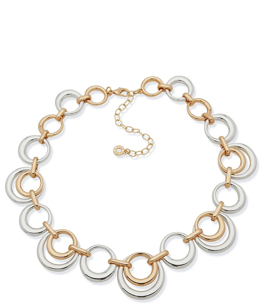Anne Klein Two Tone Open Oval Linked Collar Necklace