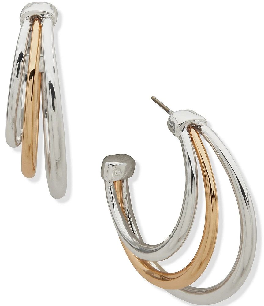 Anne Klein Two Tone Triple Row C Hoop Earrings