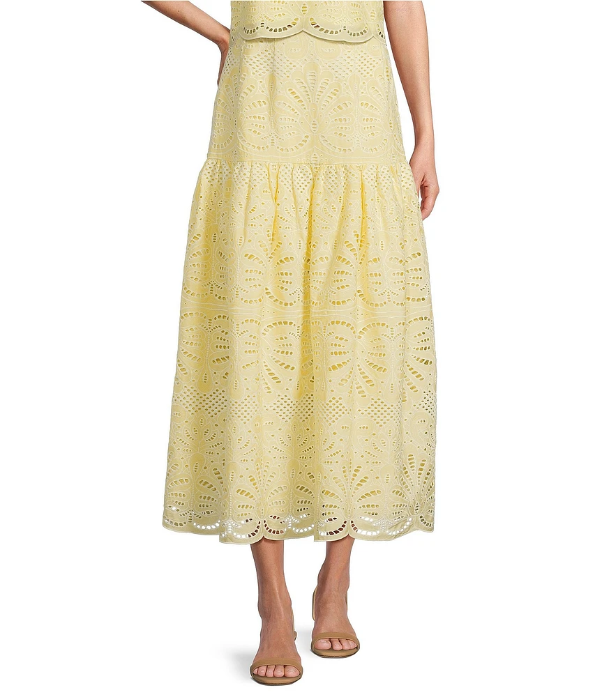Antonio Melani Coordinating Blake Eyelet Drop Waist Midi Skirt