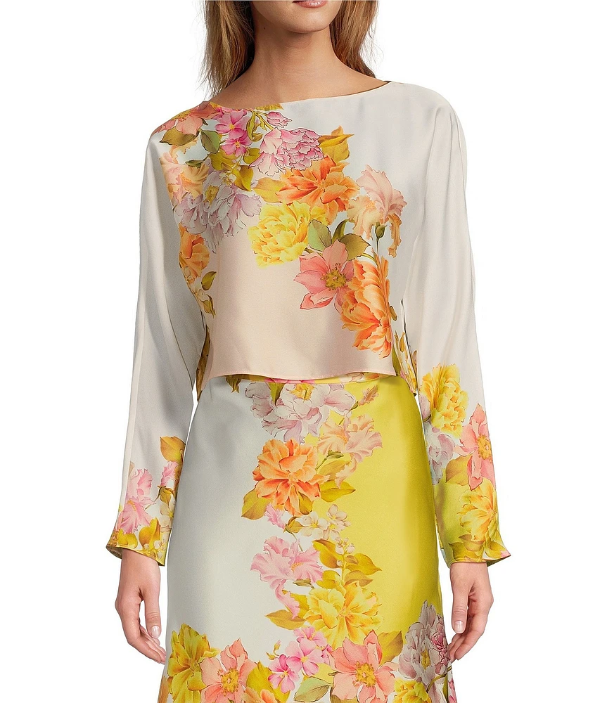 Antonio Melani Coordinating Blyss Floral Print Boat Neck Long Sleeve Blouse