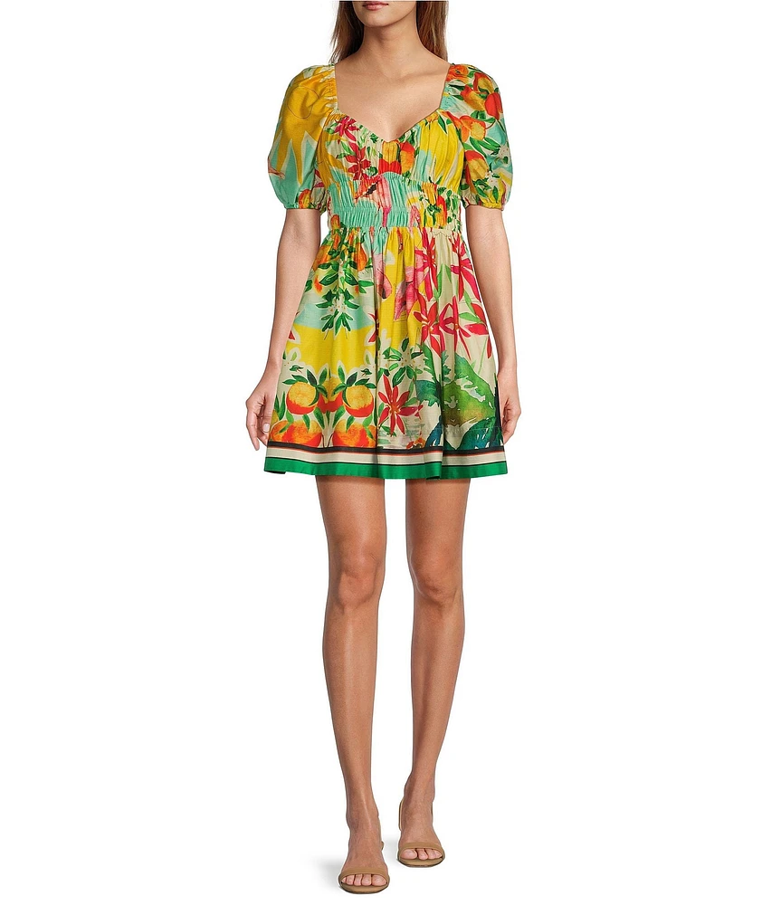 Antonio Melani Chappell Tropical Printed Smocked Babydoll Dress
