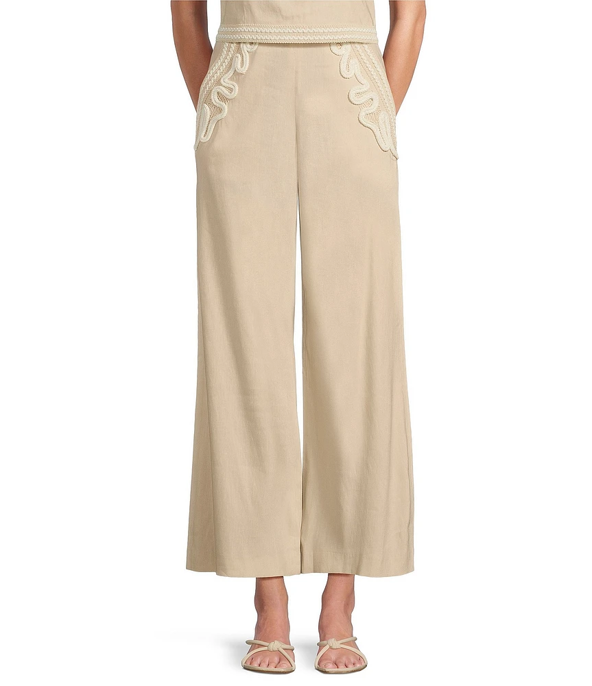 Antonio Melani Coordinating Cameron Embroidered Linen Blend Wide Leg Pants
