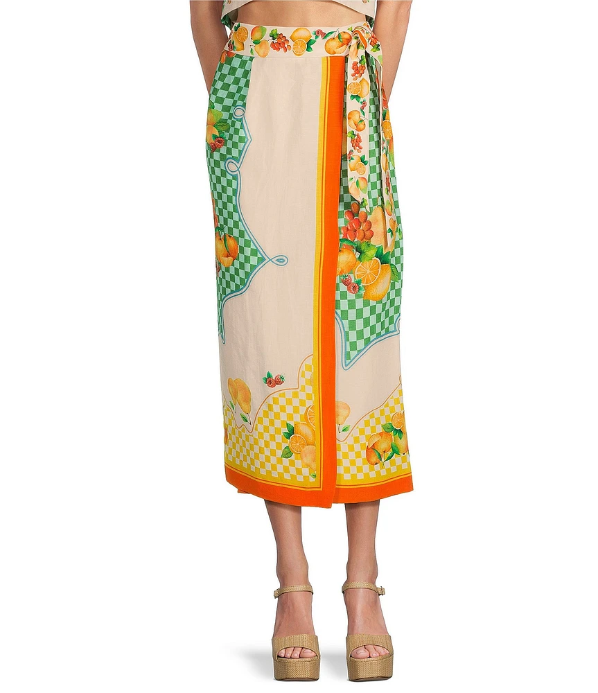 Antonio Melani Coordinating Clio Fruit Printed Linen Wrap Skirt