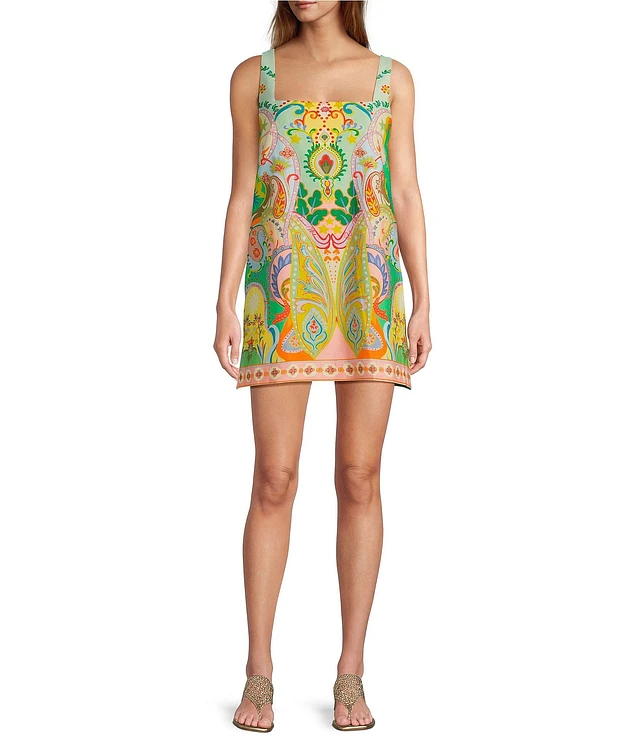 antonio melani eliana printed linen blend square neck mini dress Antonio Melani