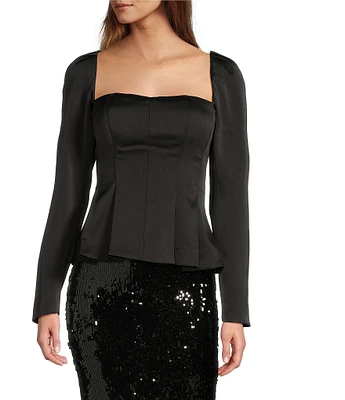 Antonio Melani Jaylani Crepe Square Neck Long Sleeve Peplum Blouse