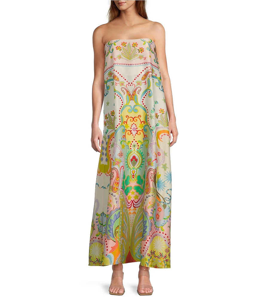 Antonio Melani Lucia Printed Satin Strapless Maxi Dress