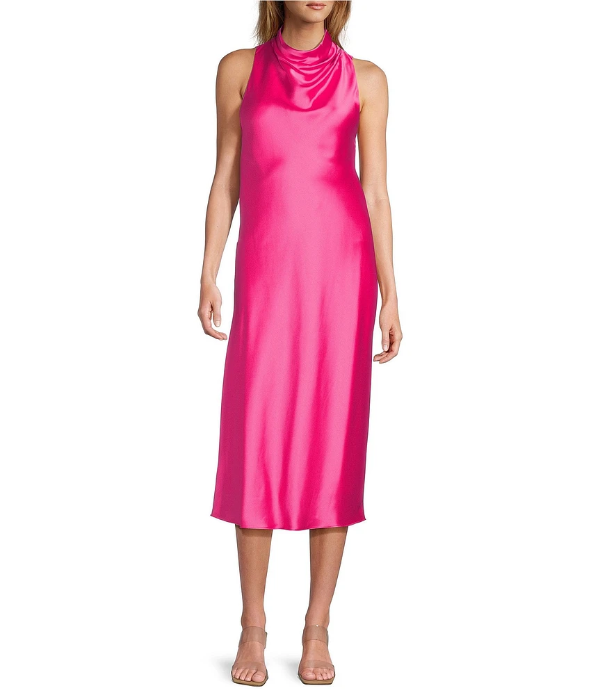 Antonio Melani Marine Satin Halter Neck Slip Midi Dress