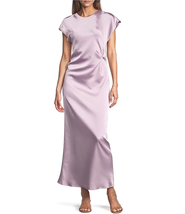 Antonio Melani Myla Short Sleeved Drapey Satin Maxi Dress The