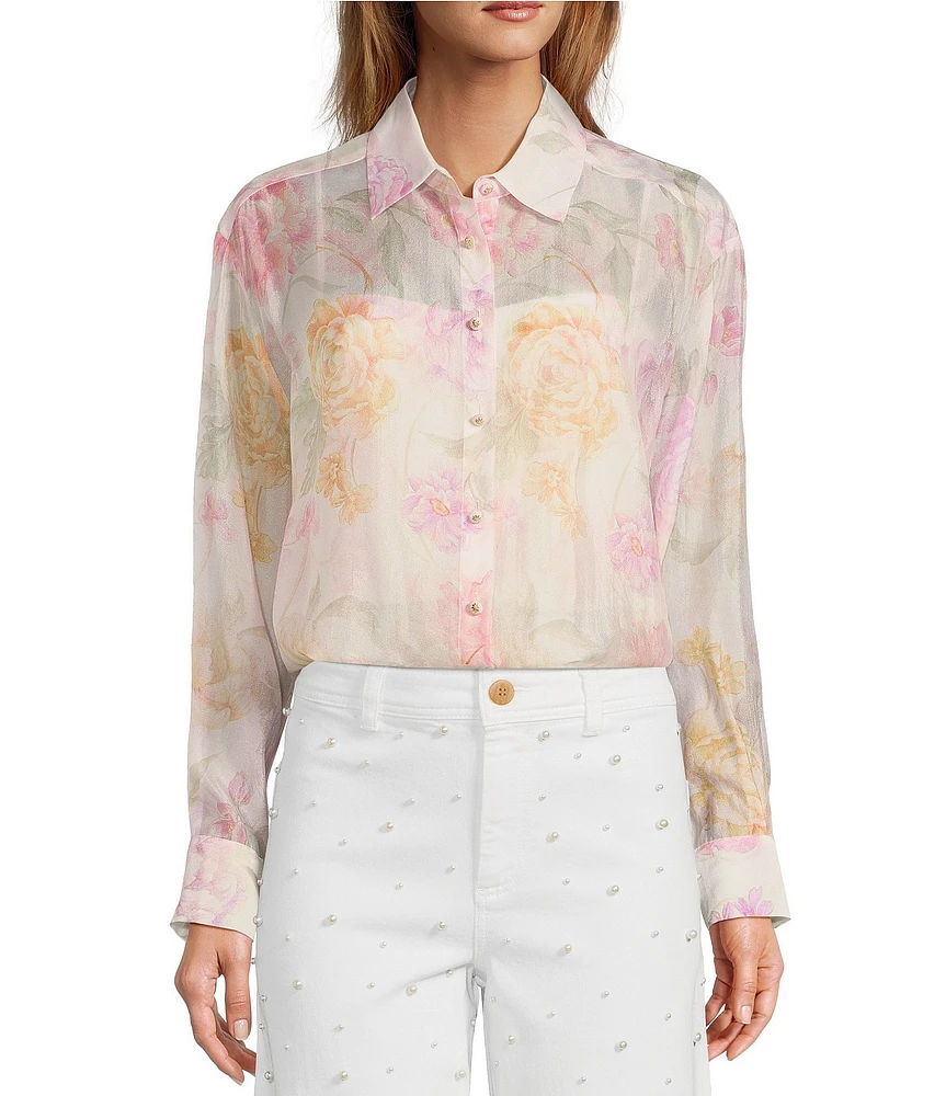Antonio Melani Priscilla Organza Sheer Floral Long Sleeve Blouse