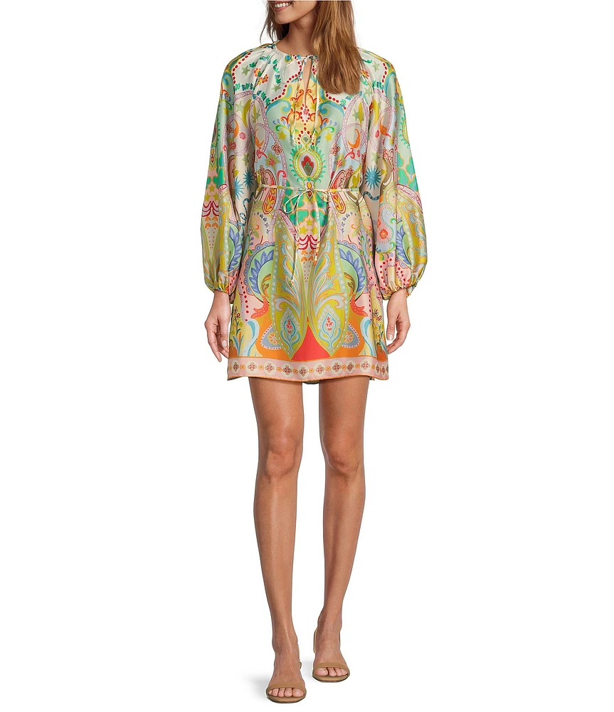 Antonio Melani Raffaella Printed Satin Tie Neck Long Sleeve Dress