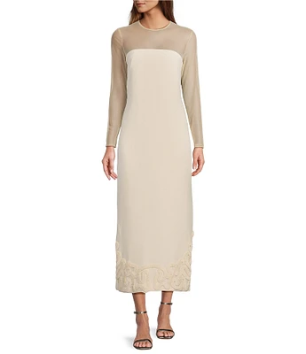 Antonio Melani x Elizabeth Damrich Babe Mesh Long Sleeve Crepe Soutache Full Length Dress