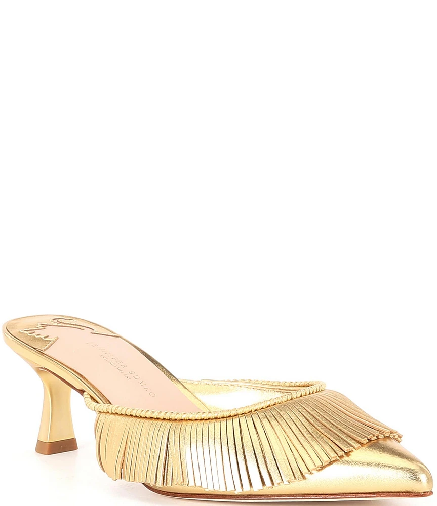 Antonio Melani x Jennifer Sumko Mimi Metallic Leather Fringe Dress Mules