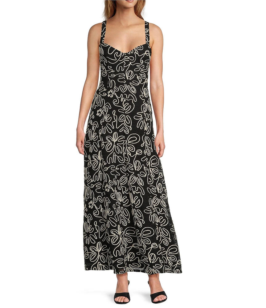 Antonio Melani x Style by Simkins Kathleen Soutache Crochet Sweetheart Neck Sleeveless Maxi Dress