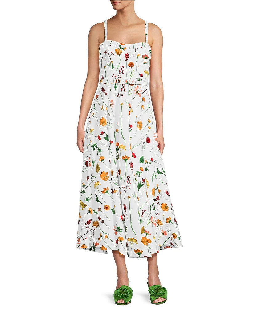 Antonio Melani x Style by Simkins Maybry Floral Print Poplin Sweetheart Neck Sleeveless Maxi Dress