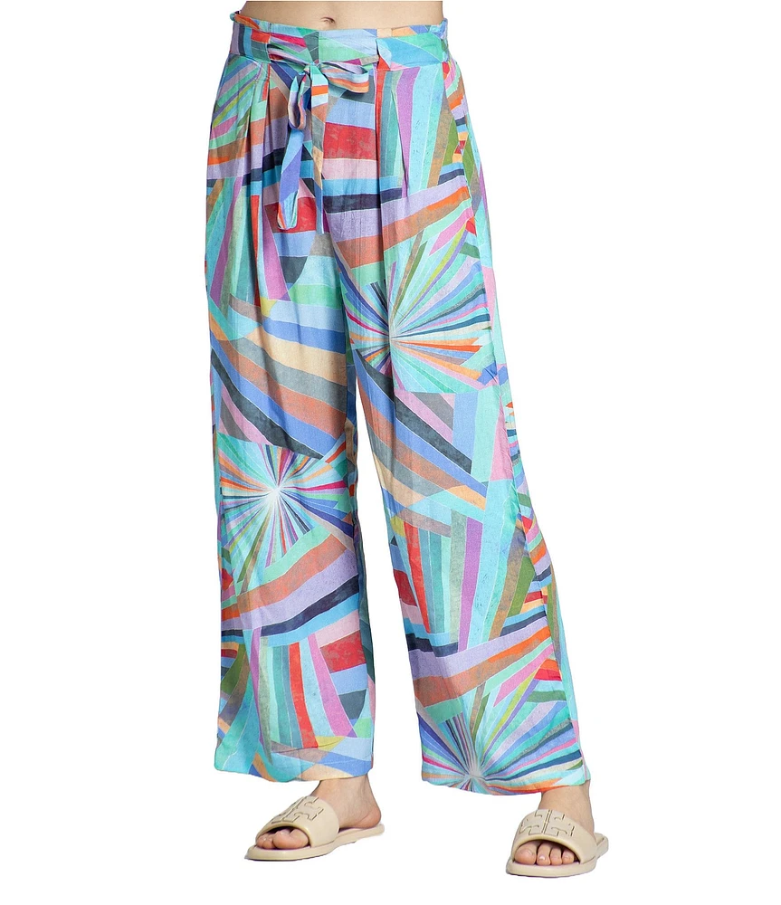 APNY Geometric Print Wide Leg Cropped Pants