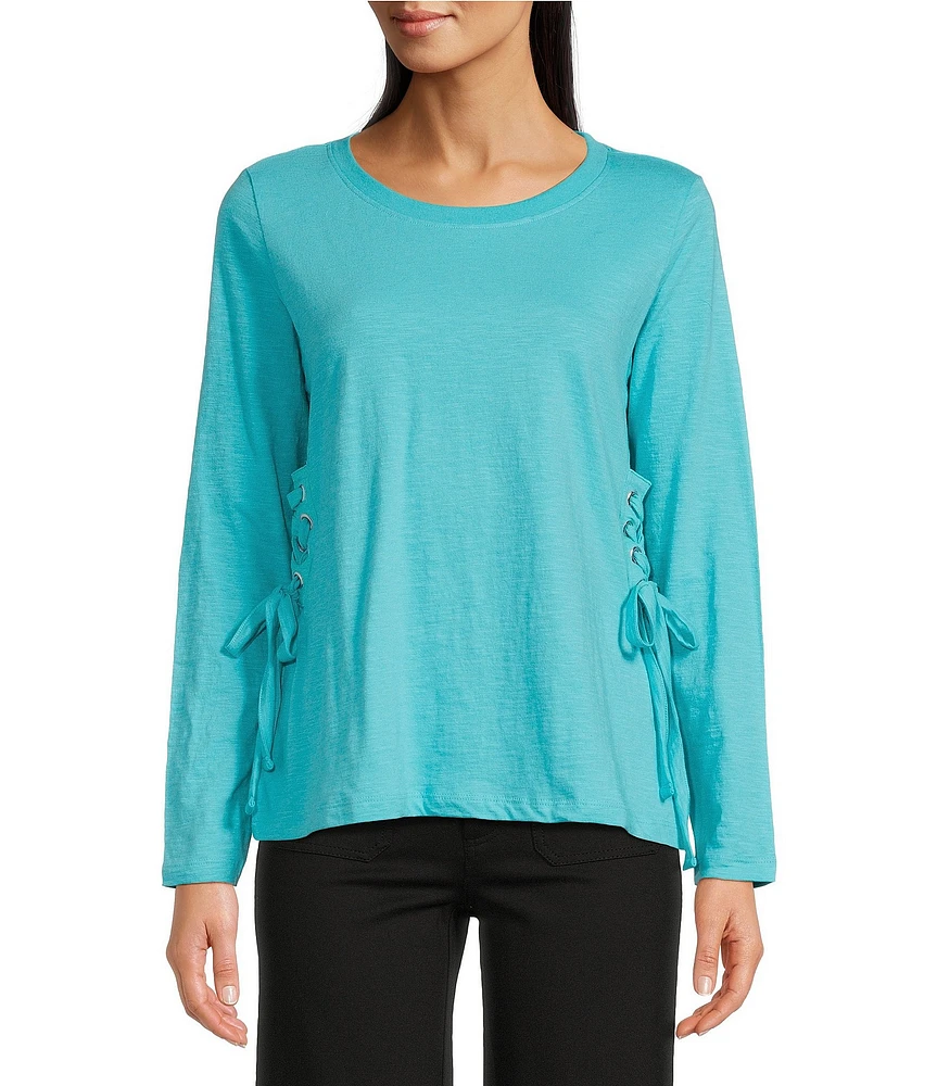 APNY Lace-Up Side-Tie Crew Neck Long Sleeve Top