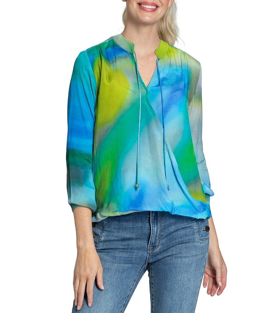 APNY Ombre V-Neck Long Sleeve Crossover Top