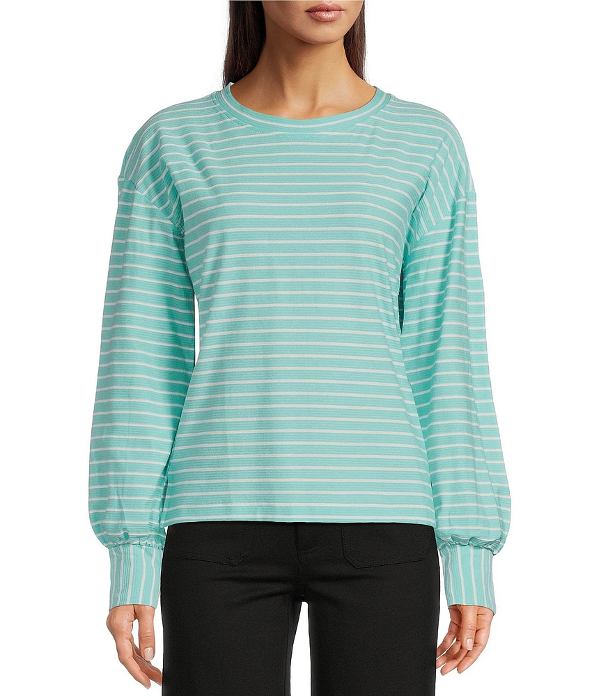 APNY Striped Crew Neck Long Puff Sleeve Top