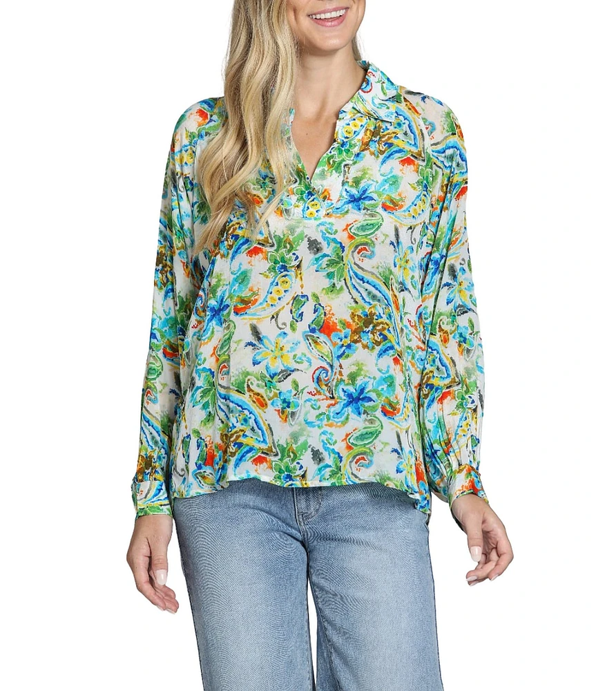 APNY Woven Floral Print V-Neck Long Sleeves Blouse